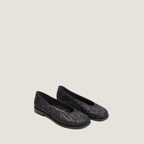Ballet flats with low heels and round toes in black glitter | DAURELIA