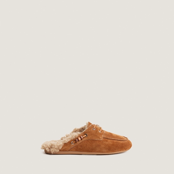 Soft backless loafers in cognac split leather | LILOU
