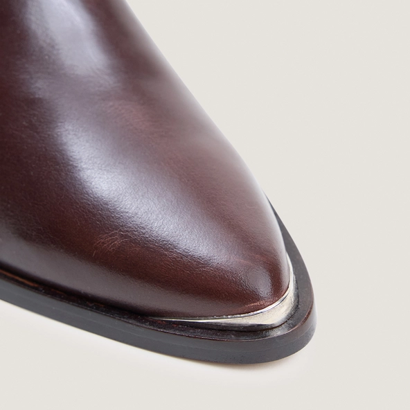 Heeled ankle boots with silver toe caps in brown leather | PRUDENCE