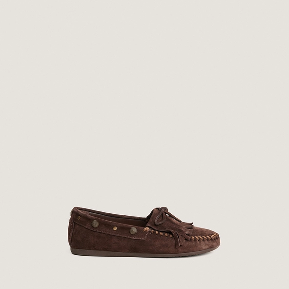 Soft lace-up loafers in brown split leather | LOUISON