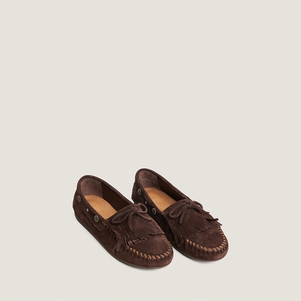 Soft lace-up loafers in brown split leather | LOUISON