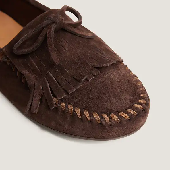 Soft lace-up loafers in brown split leather | LOUISON