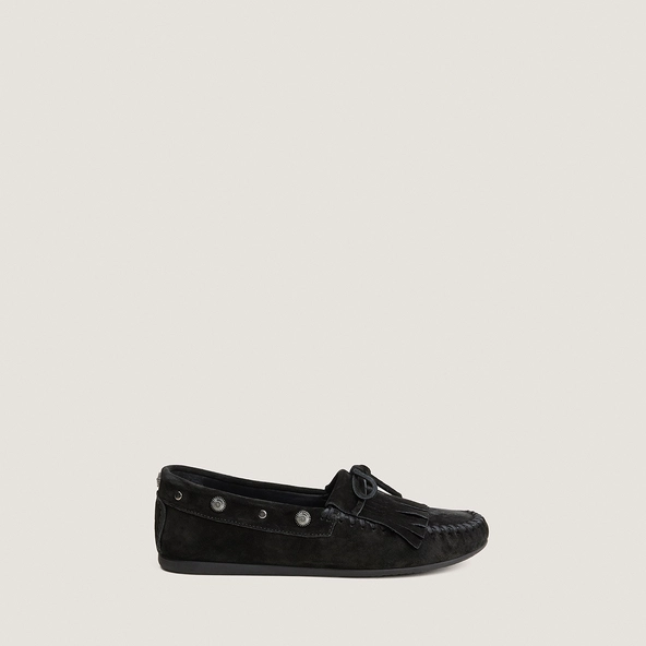 Soft lace-up loafers in black split leather | LOUISON
