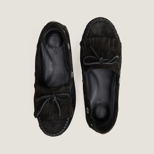 Soft lace-up loafers in black split leather | LOUISON