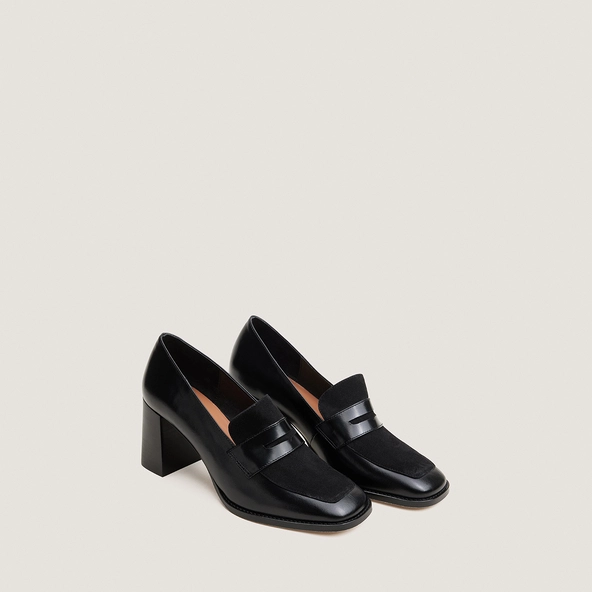 Heeled Loafers in black leather and velvet | VARIA