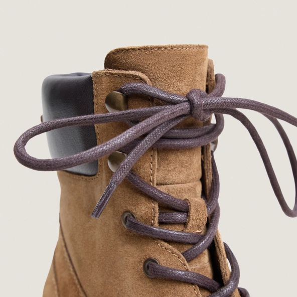 Lace-Up Boots with Lug Soles in taupe suede and brown leather | LOUANE