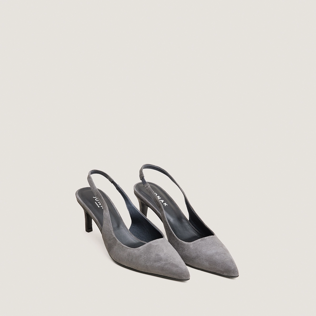 Heeled slingbacks in grey suede | DIAMANTELLE
