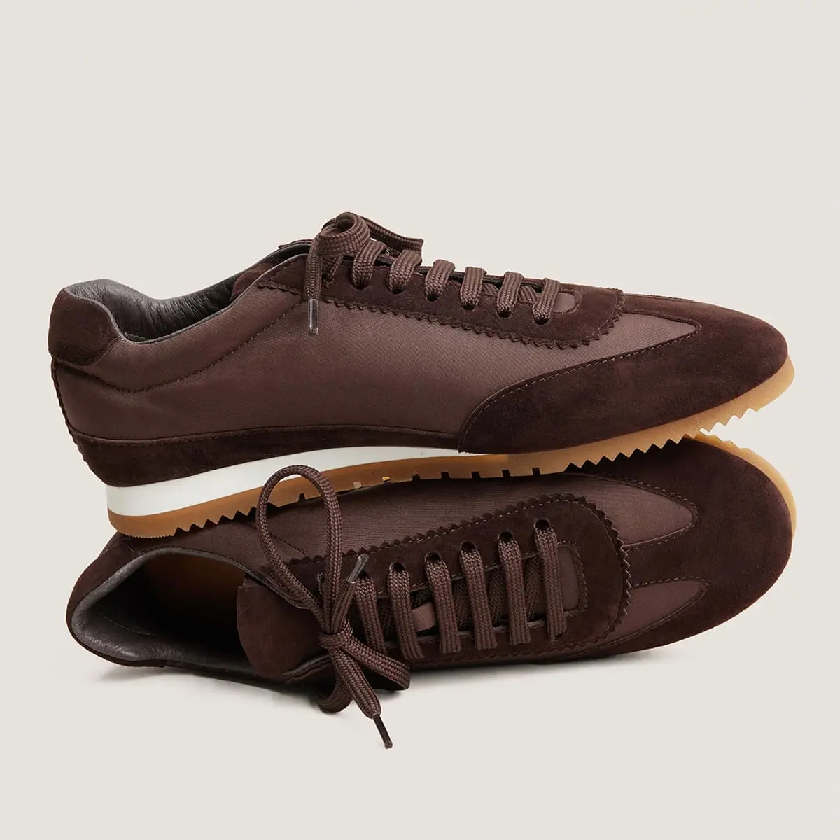 Lace-up sneakers in brown velvet and brown nylon | DUTA