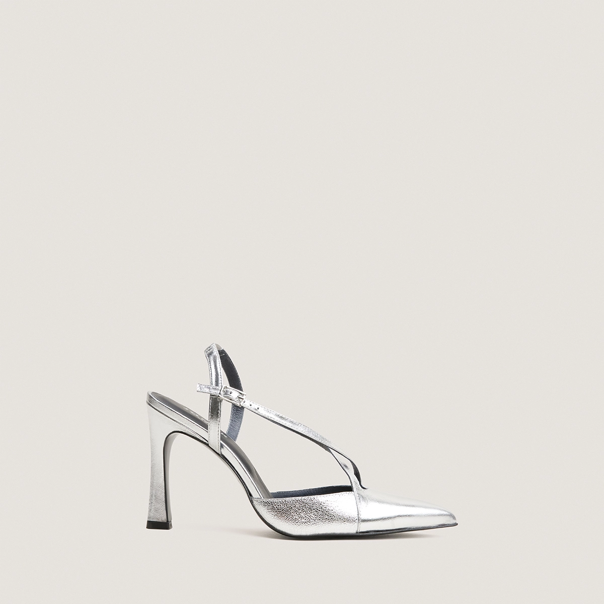 Heeled Pumps in silver metallic leather and silver crackled leather | DAUTOMNE
