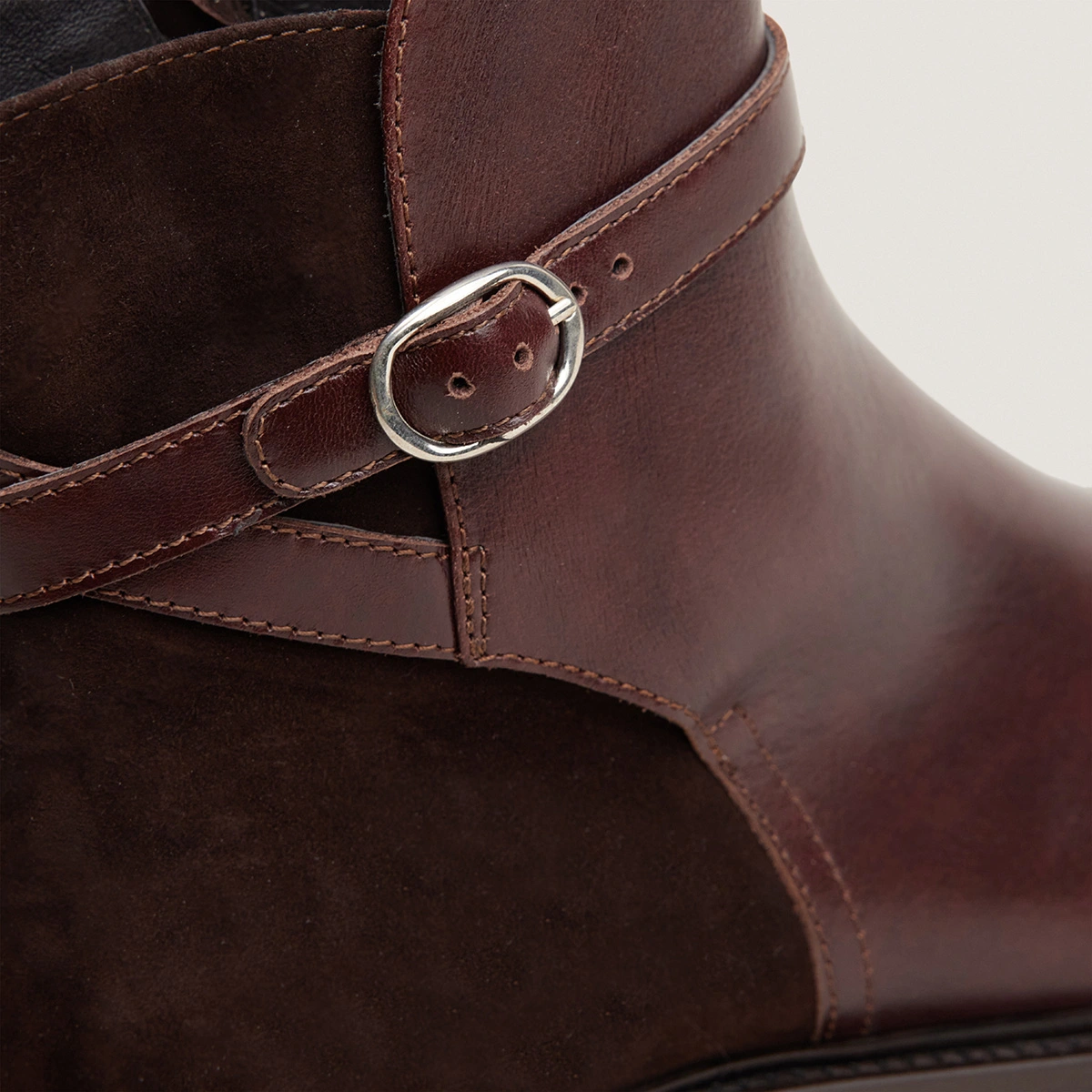 Round-toe ankle boots in chocolate leather and brown suede | DOOTSY