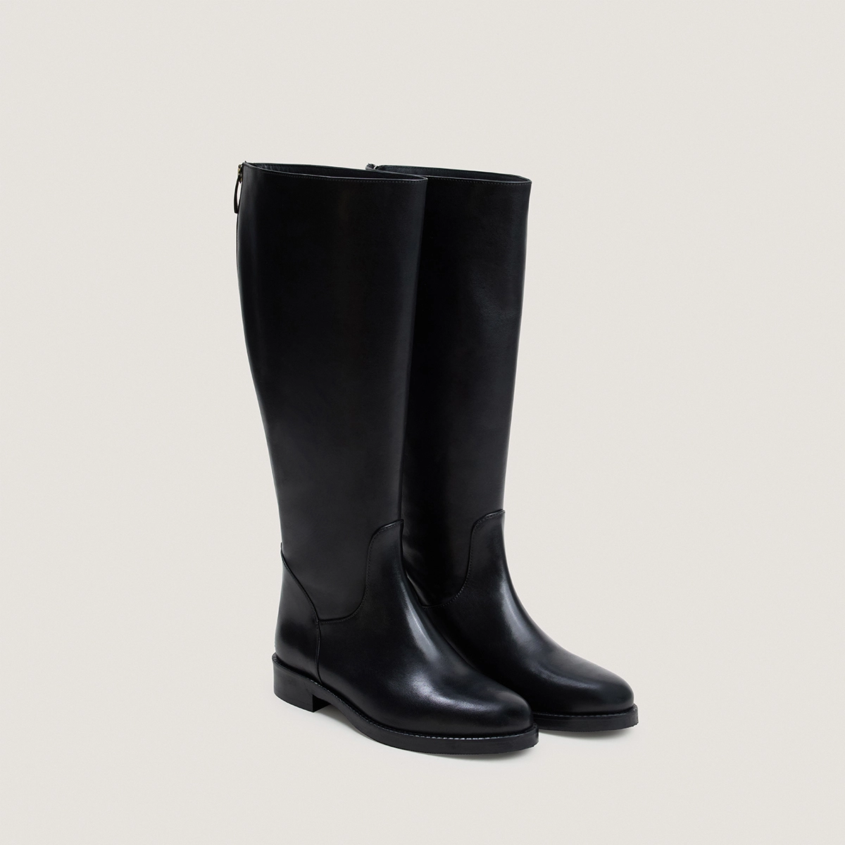 Heeled boots in black leather wide calf size L | FLEUR