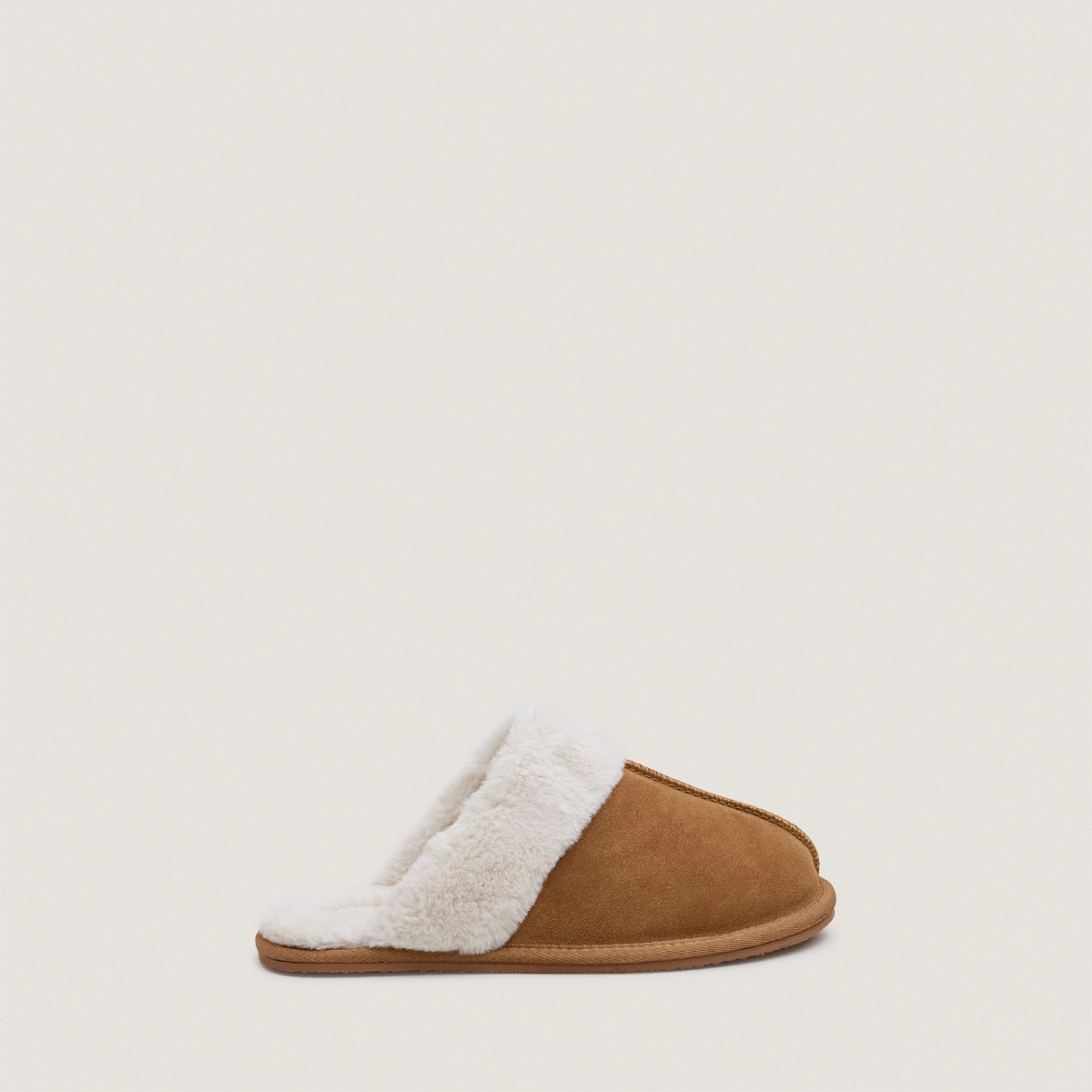 Slippers in hazelnut synthetic fur split leather | JUNIOR