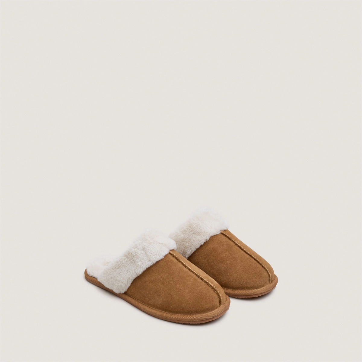 Slippers in hazelnut synthetic fur split leather | JUNIOR
