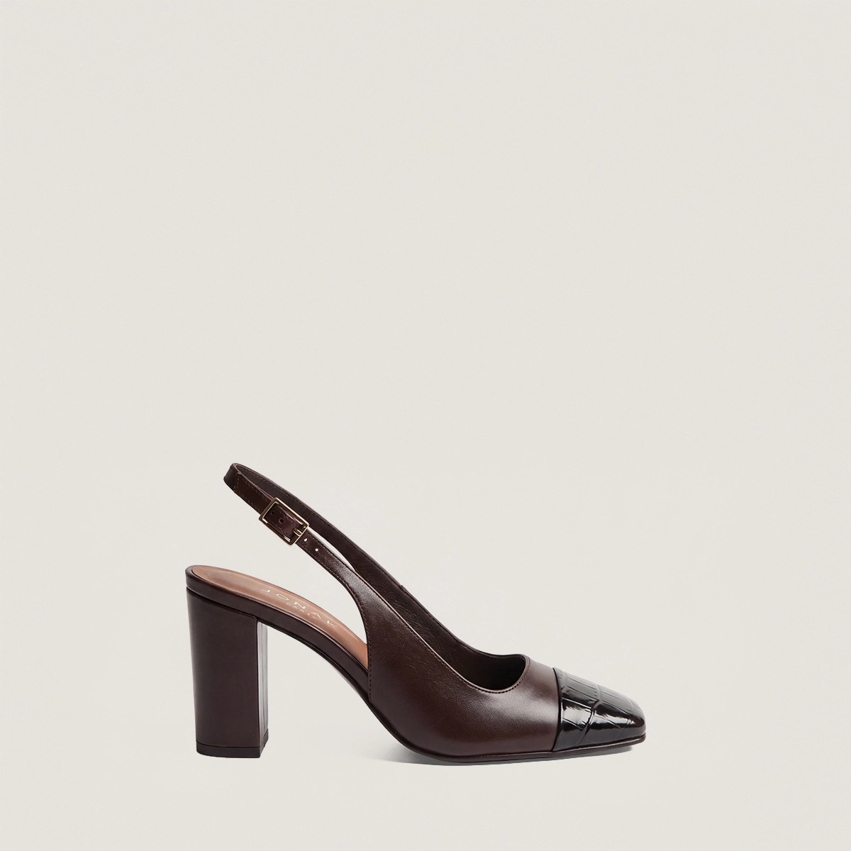Heeled Pumps in black croco-effect leather and black leather | DESTINO