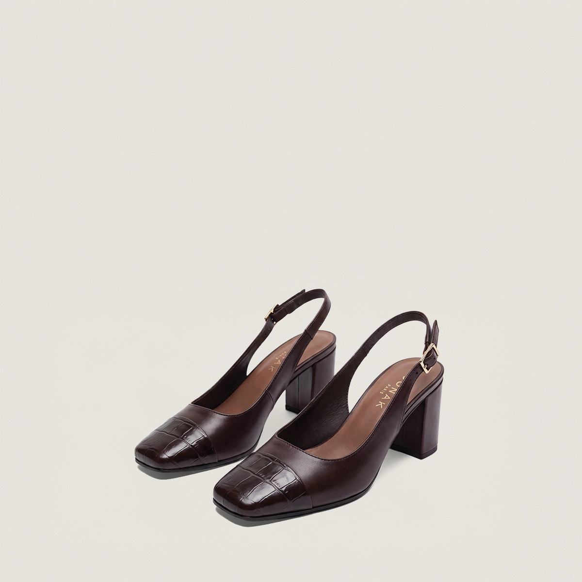 Heeled Pumps in black croco-effect leather and black leather | DESTINO