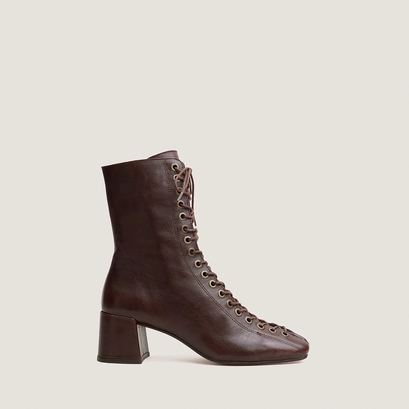 Lace-up heeled ankle boots brown