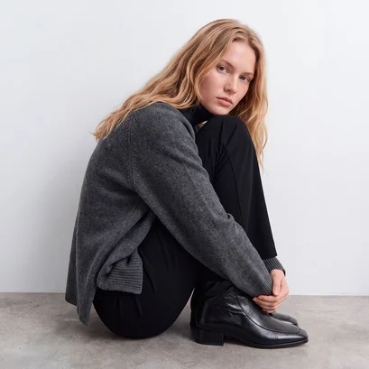 Square-toe ankle boots black