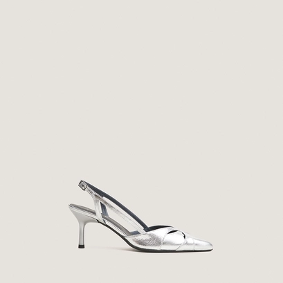 Pointed-toe slingback pumps silver