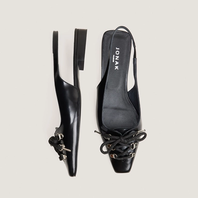 Lace-Up Slingback Ballet Flats black
