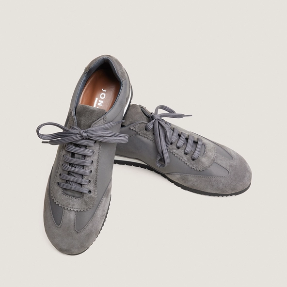 Lace-up sneakers in grey suede and grey nylon | DUTA