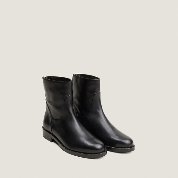 Zip heeled ankle boots in black leather | VELDA