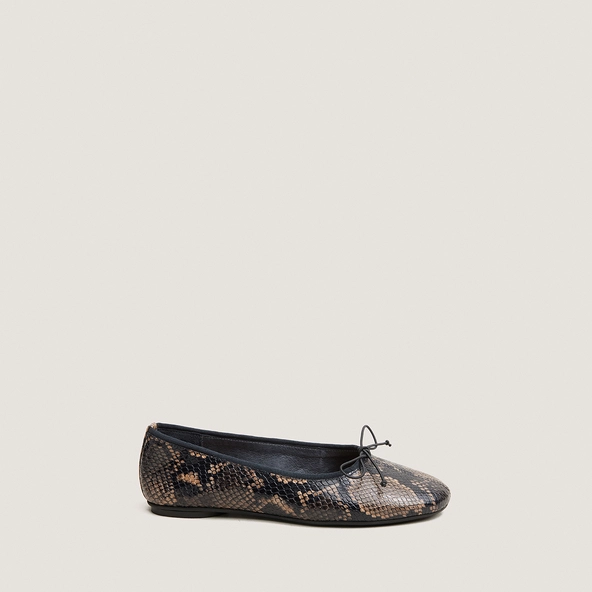 Ballet flats with small laces in taupe python-effect leather | DALLETTE