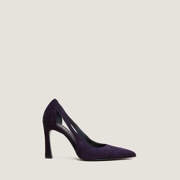 Heeled pointed-toe pumps in purple suede | DEDGAR