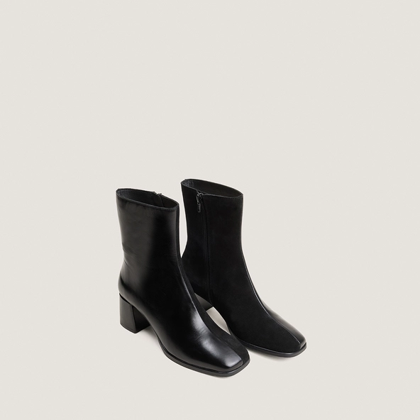 Heeled ankle boots in black leather and black suede leather | VIPO