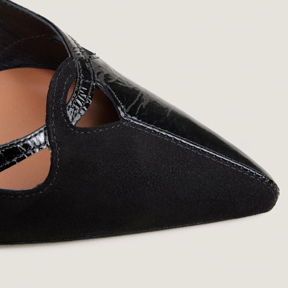 Heeled pumps in black patent leather and black suede | DIGE