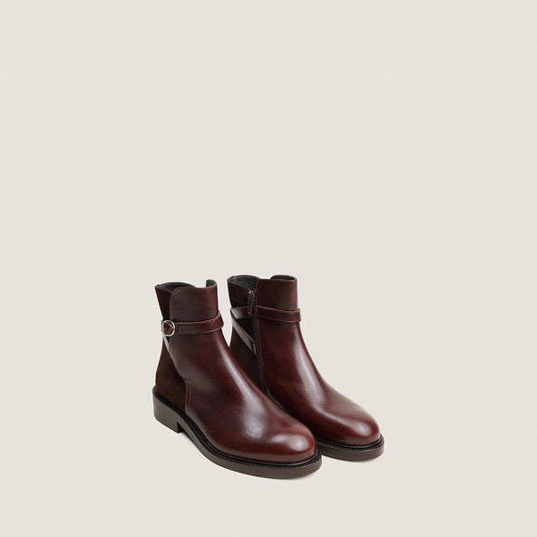 Round-toe ankle boots in chocolate leather and brown suede | DOOTSY