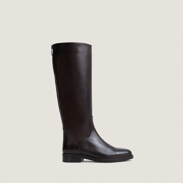 Round-Toe Boots in dark brown leather | FLEUR