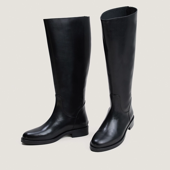 Heeled boots in black leather wide calf size L | FLEUR