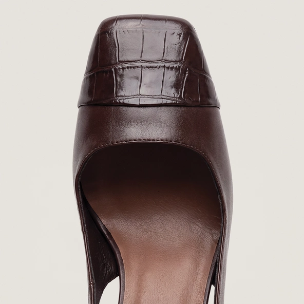 Heeled Pumps in black croco-effect leather and black leather | DESTINO