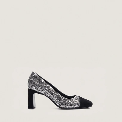 Block-Heel Pumps with Square Toes black/silver