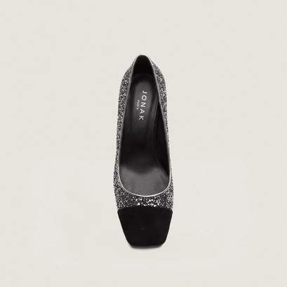 Block-Heel Pumps with Square Toes black/silver