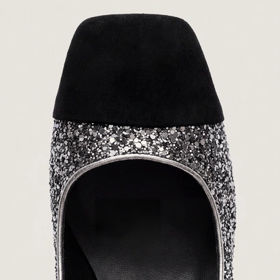 Block-Heel Pumps with Square Toes black/silver