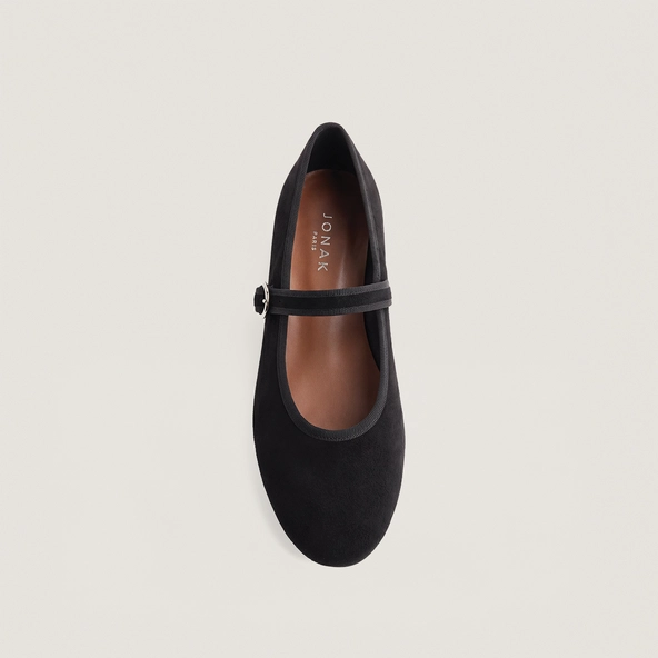 Ballet flats with adjustable straps and buckles in black suede | DEESSE