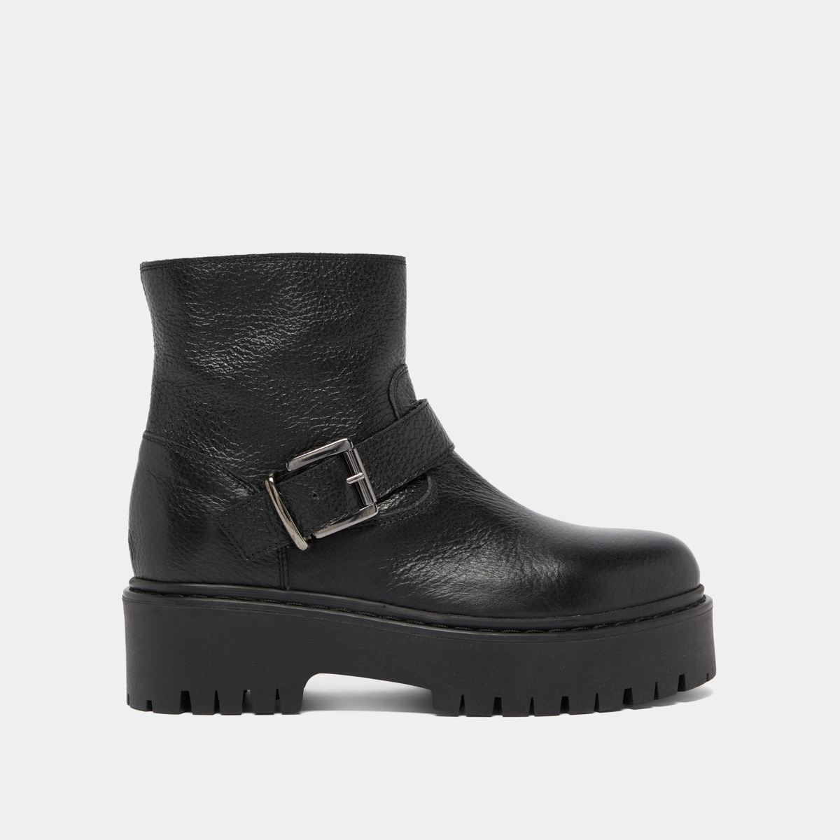 Boots à semelles crantées et boucles in black grained leather | RANA
