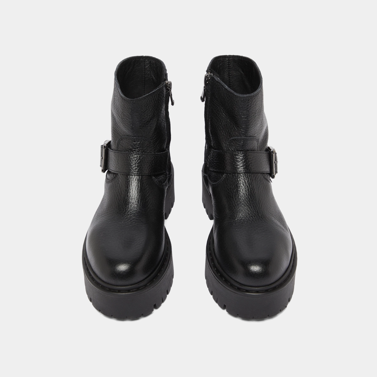 Boots à semelles crantées et boucles in black grained leather | RANA