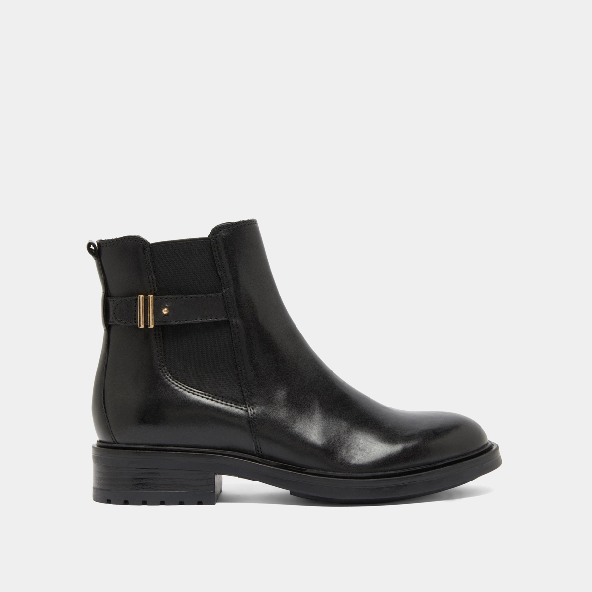Boots basses &agrave; talons crant&eacute;s in black leather | GABIN