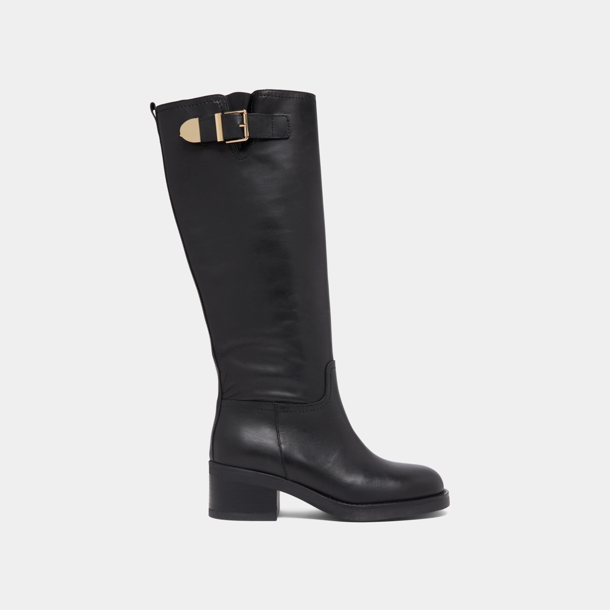 Bottes hautes à boucles in black leather | IRENA