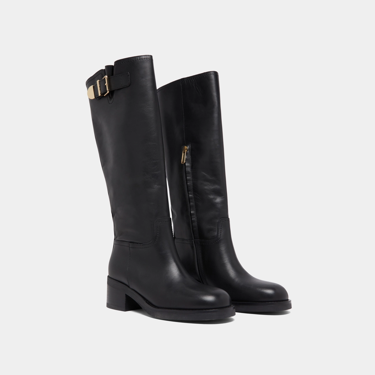 Bottes hautes à boucles in black leather | IRENA