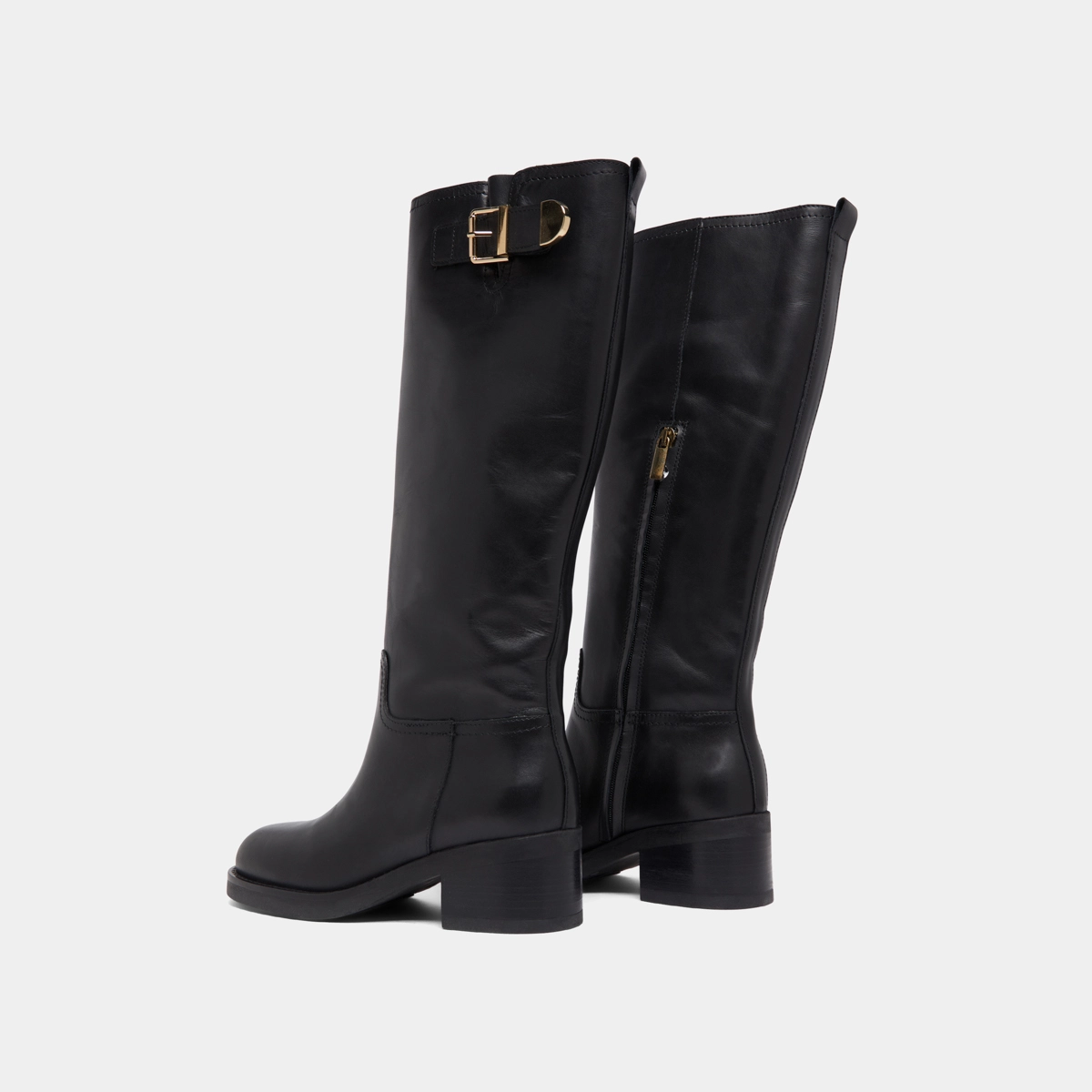Bottes hautes à boucles in black leather | IRENA
