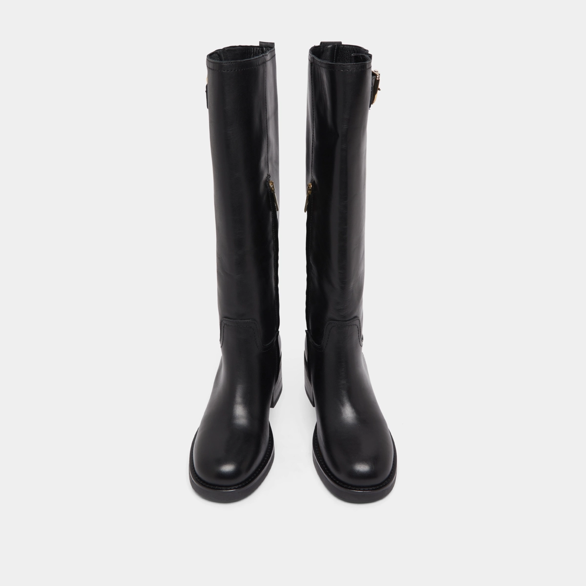 Bottes hautes à boucles in black leather | IRENA