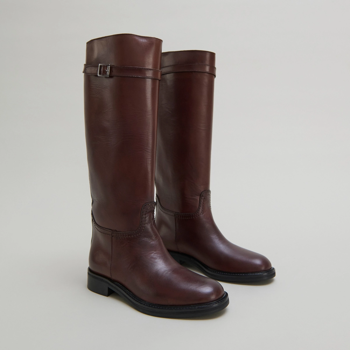 Bottes hautes in cognac patinated leather | ROMANE