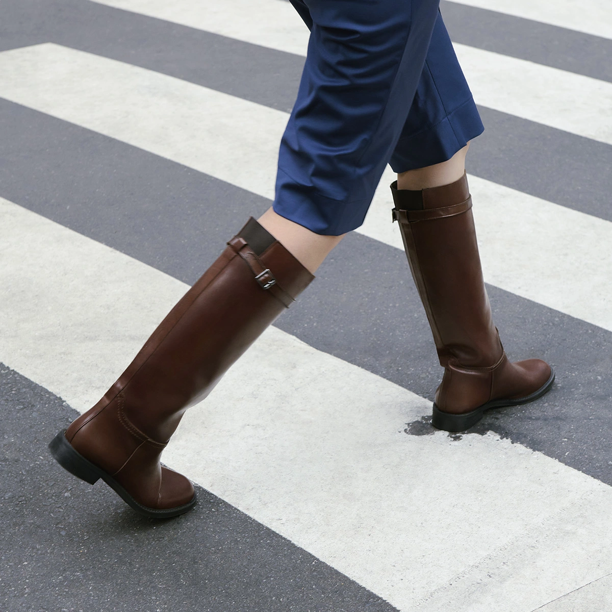 Bottes hautes in cognac patinated leather | ROMANE