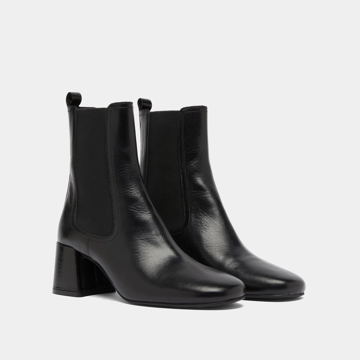 Bottines à talons et élastiques in black leather | DENON