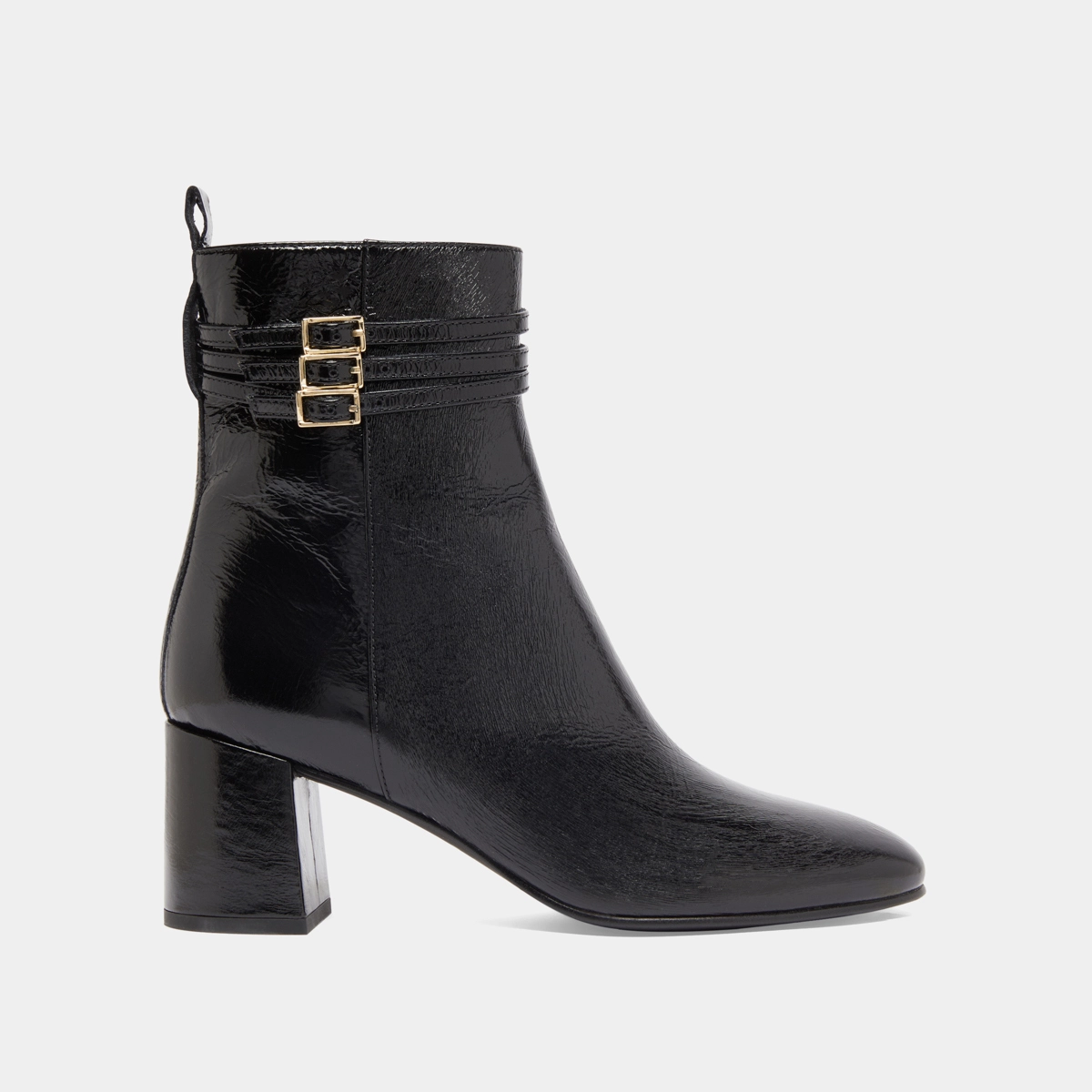 Bottines détaillées de boucles in black pleated patent | DURANO