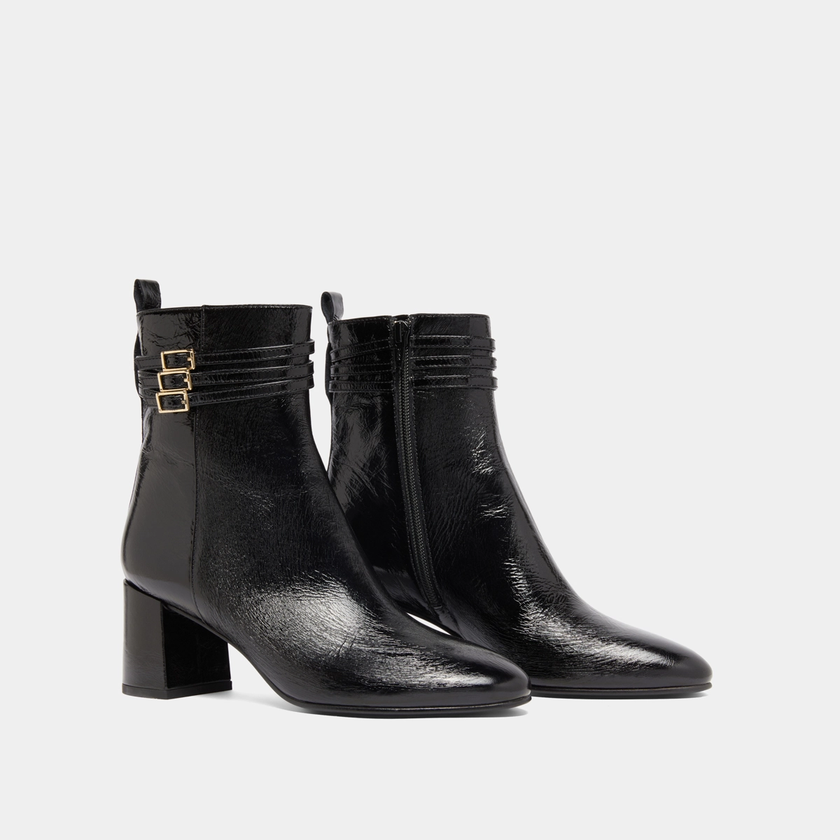 Bottines détaillées de boucles in black pleated patent | DURANO