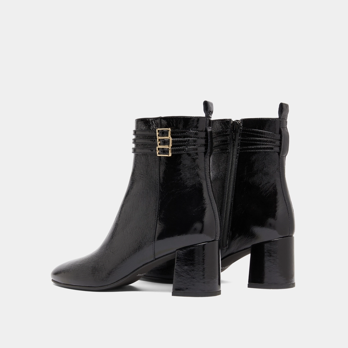 Bottines détaillées de boucles in black pleated patent | DURANO